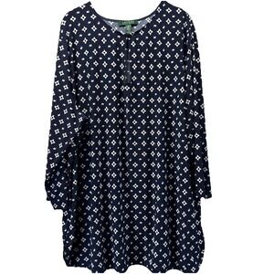 Lauren Ralph Lauren Womens Tunic Top Sz 3X Blue White Slinky Stretch 3/4 Sleeve